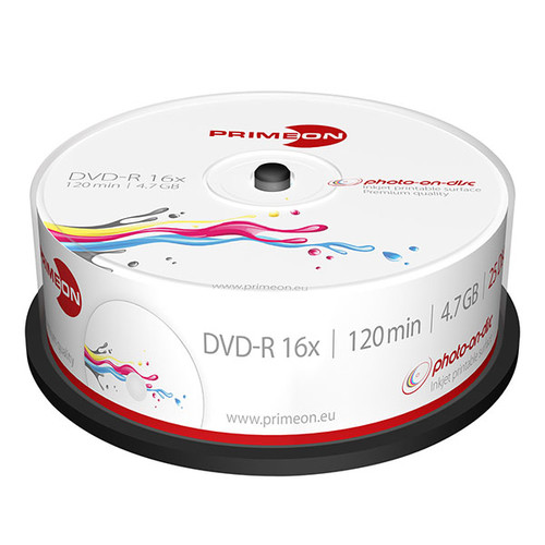 DVD-R printable White Fullsize Surface Cakebox 16fach 4,7GB Primeon 2761205 (PACK=25 STÜCK) Produktbild Front View L