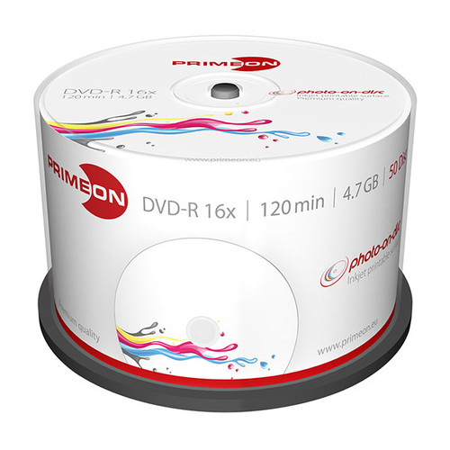 DVD-R printable White Fullsize Surface Cakebox 16fach 4,7GB Primeon 2761206 (PACK=50 STÜCK) Produktbild Front View L