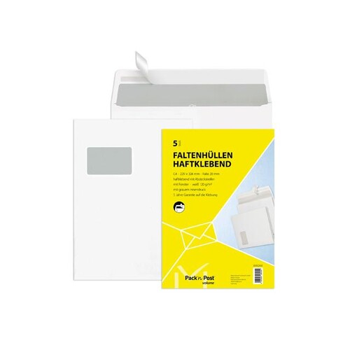 Faltentasche mit Fenster C4 229x324x20mm mit Haftklebung 120g weiß mit Innendruck Spitzboden Öffnung an der langen Seite (PACK=5 STÜCK) Produktbild Front View L
