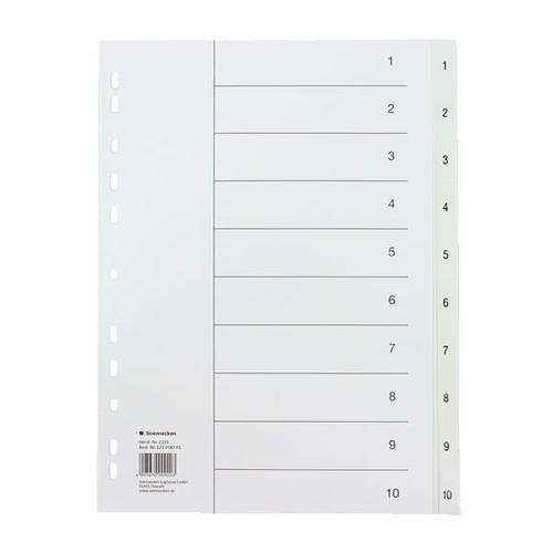 Register A4 Zahlen 1-10 weiß Plastik Soennecken 02115 Produktbild Front View L