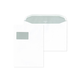 Kuvertierhülle mit Fenster C4 229x324mm außenliegende Seitenklappe 100g weiß Offset (PACK=500 STÜCK) Produktbild
