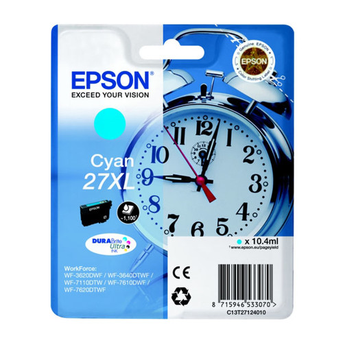 Tintenpatrone 27XL für Epson WF3620/ 7110DTW/7600 10,4ml cyan Epson T271240 Produktbild Front View L