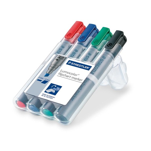 Flipchartmarker Lumocolor 356B Etui 2-5mm Keilspitze sortiert Staedtler 356BWP4 (PACK=4 STÜCK) Produktbild