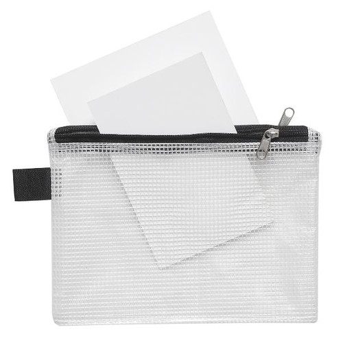 Kleinkrambeutel mit Reißverschluß A6 Doppelkammer transluzent/schwarz PVC  Foldersys 40446-30 Produktbild Front View L