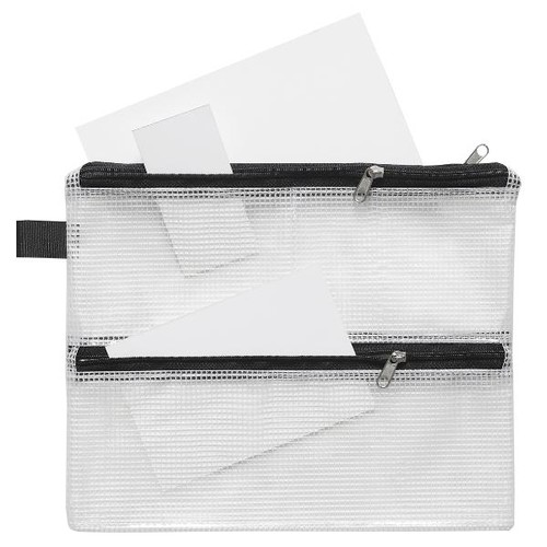 Kleinkrambeutel mit Reißverschluß A5 transluzent/schwarz PVC  Foldersys 40444 Produktbild Front View L