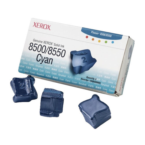 Tintenstix für Tektronix Phaser 8500 3000Seiten cyan Xerox 108R00669 (PACK=3 STÜCK) Produktbild Front View L