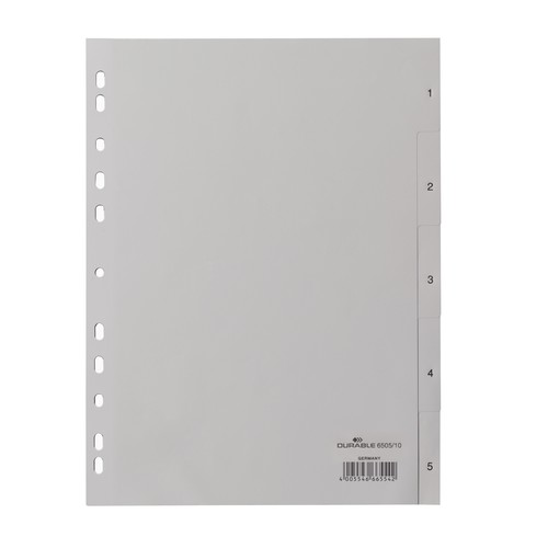 Register A4 230x297mm Zahlen 1-5 grau Plastik Durable 6505-10 Produktbild Front View L
