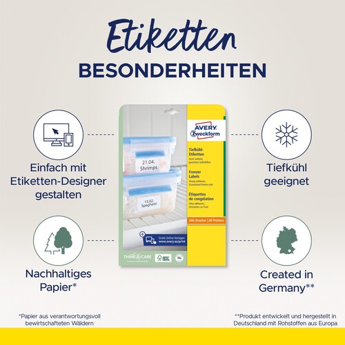 Tiefkühl-Etiketten Laser 63,5x33,9mm auf A4 Bögen weiß Zweckform L7970-25 (PACK=600 STÜCK) Produktbild Additional View 3 L