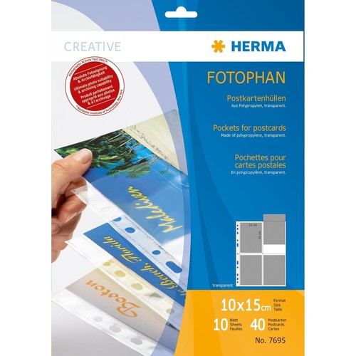 Postkartenhüllen Fotophan für 4 Postkarten 10x15cm transparent PP 230x297mm Herma 7695 (PACK=10 STÜCK) Produktbild Front View L