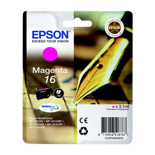 Tintenpatrone 16 für Epson Workforce WF 2010 W 3,1ml magenta Epson T162340 Produktbild Front View L