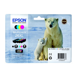 Tintenpatrone 26XL für Epson Expression Premium XP-600 Multipack 4-farbig 41,3ml Epson T263640 (PACK=4 STÜCK) Produktbild