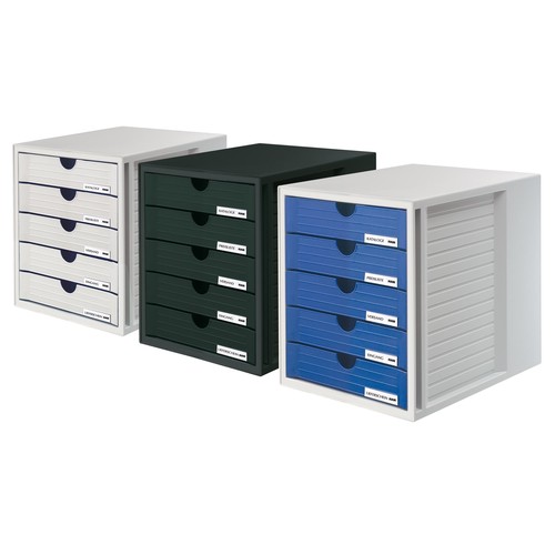 Schubladenbox Systembox 5 Schübe 275x320x330mm lichtgrau-blau Kunststoff HAN 1450-14 Produktbild Additional View 1 L