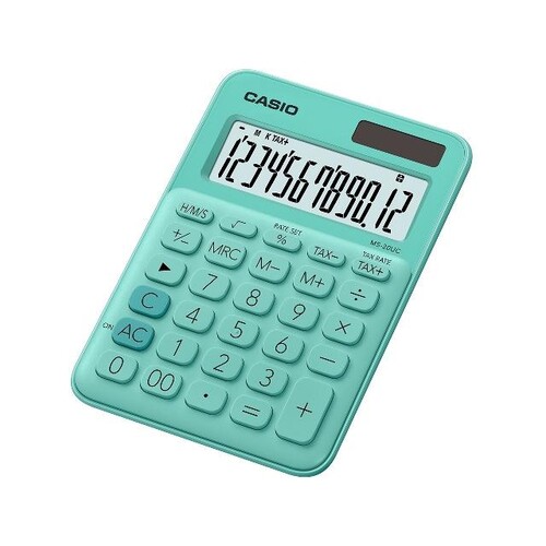Taschenrechner 12-stelliges LC-Display grün Casio MS-20 UC GN Solar-/ Batteriebetrieb 22,1x104,5x149,5mm Produktbild Front View L