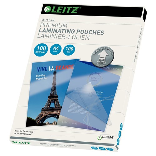 Laminierfolien A4 216x303mm UDT 100µ glänzend Leitz 7480-00-00 (PACK=100 STÜCK) Produktbild Additional View 1 L