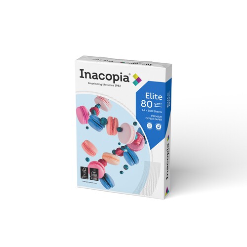 Kopierpapier Inacopia Elite A4 80g weiß ECF FSC EU-Ecolabel 171CIE (PACK=500 BLATT) Produktbild Front View L