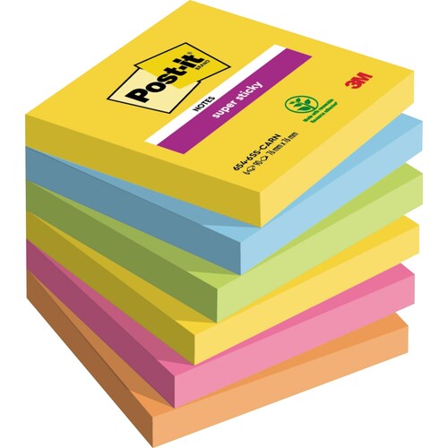 Haftnotizen Post-it Super Sticky Notes 76x76mm Carnival Papier 3M 654-6SS-CARN  (ST=6x 90 BLATT) kaufen