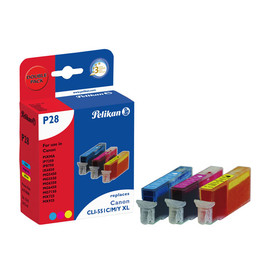 Tintenpatronen Promo Pack Gr. 1519 (CLI-551CMYXL) für Pixma iP7250/MG5450 3x12ml farbig Pelikan 4110046 (PACK=3 STÜCK) Produktbild