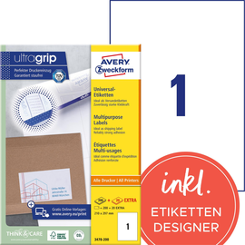 Etiketten Inkjet+Laser+Kopier 210x297mm auf A4 Bögen weiß Zweckform 3478-200 (PACK=220 STÜCK) Produktbild