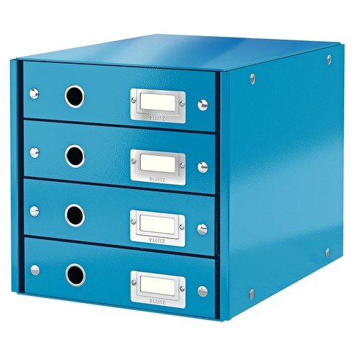 Schubladenbox Click&Store 4 Schübe 290x283x360mm metallic blau Hartpappe Leitz 6049-00-36 Produktbild Front View L