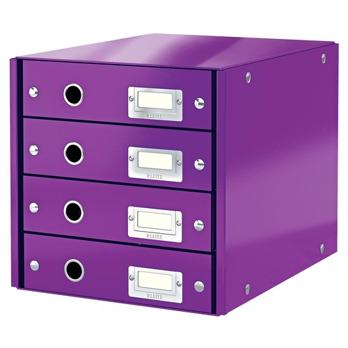 Schubladenbox Click&Store 4 Schübe 290x283x360mm Metallic violett Hartpappe Leitz 6049-00-62 Produktbild Front View L