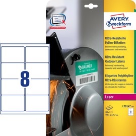 Folien-Etiketten Laser 99,1x67,7mm auf A4 Bg wetterfest+widerstandsfähig+ permanent weiß Zweckform L7914-10 (PACK=80 STÜCK) Produktbild