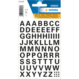 Buchstaben-Etiketten A-Z 10mm schwarz wetterfest Herma 4158 Produktbild