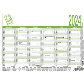 Arbeitstagekalender 2024 A5 21x14,8cm 6Monate/1Seite schwarz/grün UWS Karton Zettler 904-0700 Produktbild
