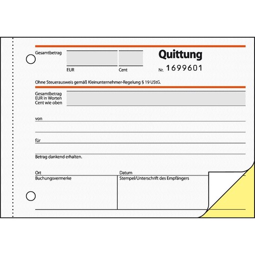 Quittungsblock für Kleinunternehmer A6 quer 2x30Blatt mit fortl. Nummerierung selbstdurchschreibend Sigel SD120 Produktbild Additional View 1 L
