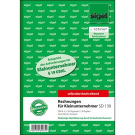 Rechnungsbuch für Kleinunternehmer A5 hoch 2x30Blatt mit fortl. Nummerierung selbstdurchschreibend Sigel SD130 Produktbild