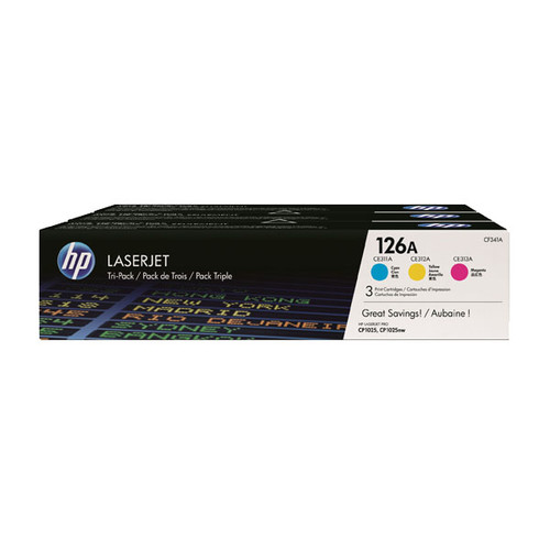 Toner 126A für Color Laser Jet Pro 1000 je 1000Seiten cyan/magenta/yellow HP CF341A (PACK=3 STÜCK) Produktbild Front View L