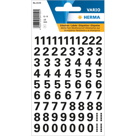 Zahlen-Etiketten 0-9 10mm schwarz wetterfest Herma 4159 Produktbild