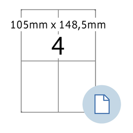 Etiketten Inkjet+Laser+Kopier 105x148,5mm auf A4 Bögen weiß Herma permanent 8404 (PACK=2000 STÜCK) Produktbild