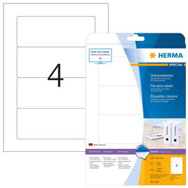 Rückenschilder zum Bedrucken 61x157mm breit für A5 Ordner auf A4 Bögen weiß selbstklebend Herma 5121 (PACK=100 STÜCK) Produktbild