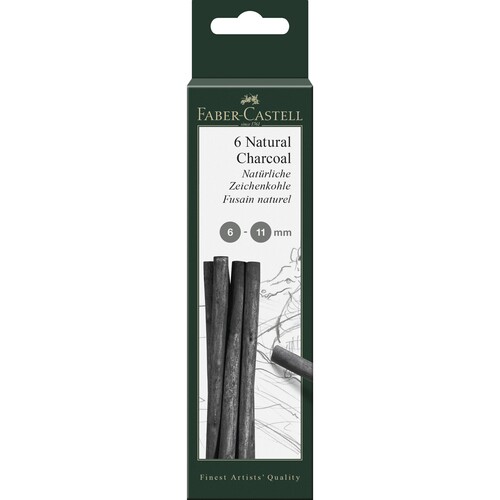 Natürliche Zeichenkohle Blisterpackung PITT MONOCHROME ø 6-11mm schwarz Faber Castell 129398 (PACK=6 STÜCK) Produktbild Front View L