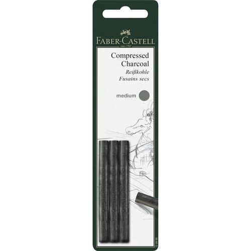 Reisskohle PITT Blisterpackung schwarz medium Faber Castell 129999 (PACK=3 STÜCK) Produktbild Front View L