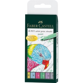 Tuschestifte PITT ARTIST PEN BRUSH Etui B Pastell farbig sortiert Faber Castell 167163 (ETUI=6 STÜCK) Produktbild