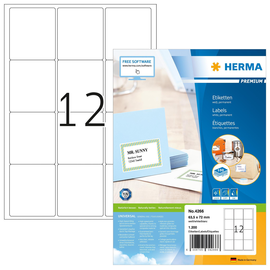 Etiketten PREMIUM Inkjet+Laser+Kopier 63,5x72mm auf A4 Bögen weiß permanent Herma 4266 (PACK=1200 STÜCK) Produktbild