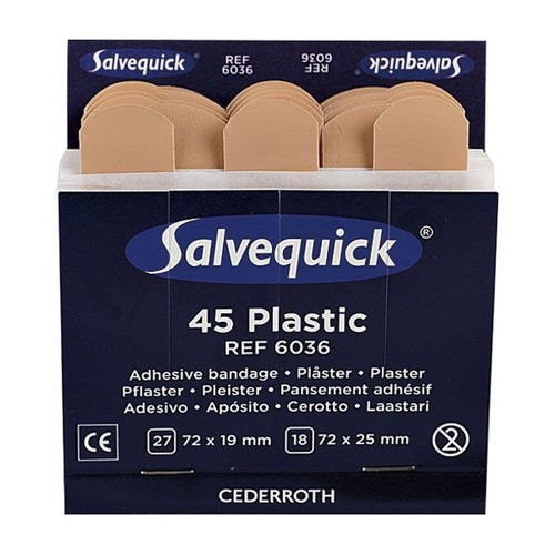 Pflasterstrips Refill Salvequick 6036 wasserfest verschiedene Größen SOE 191018190 (PACK=27ST. KLEIN + 18ST. GROß) Produktbild Front View L