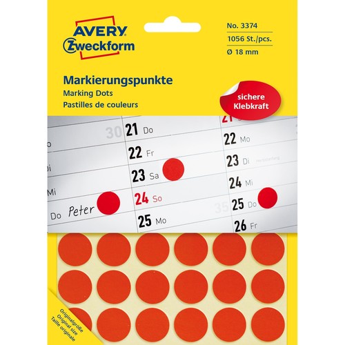 Markierungspunkte 18mm ø rot Zweckform 3374 (PACK=1056 STÜCK) Produktbild