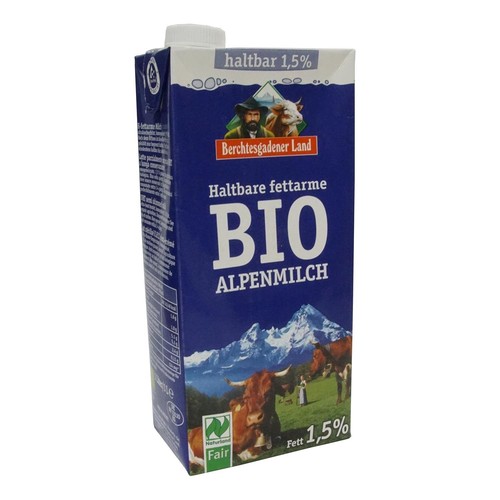 Bio H-Milch 1,5% Fett Berchtesgadener Land (BTL=1 LITER) Produktbild Front View L