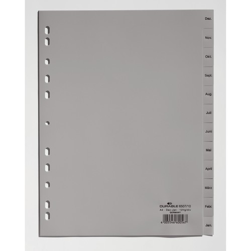 Register A4 Dez.-Jan. grau Plastik Durable 6507-10 Produktbild Front View L