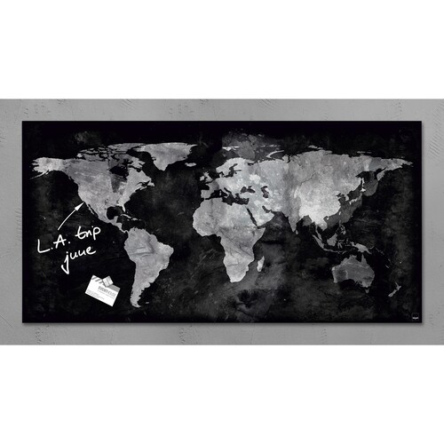 Glas-Magnetboard artverum 910x460x15mm Design World Map inkl. Magnete Sigel GL270 Produktbild