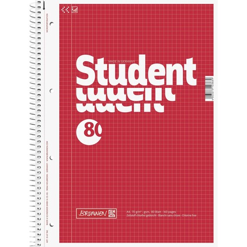 Collegeblock A4 kariert Rand links 80Blatt 70g Brunnen Student 67942 Produktbild Additional View 1 L