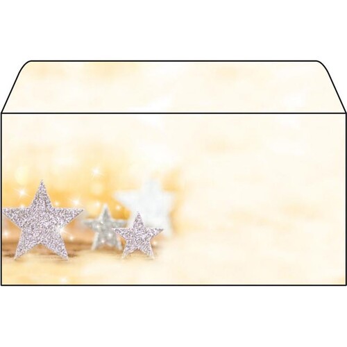Weihnachts-Briefumschläge DIN lang 90g Glitter Stars gummiert Sigel DU035 (PACK=50 STÜCK) Produktbild