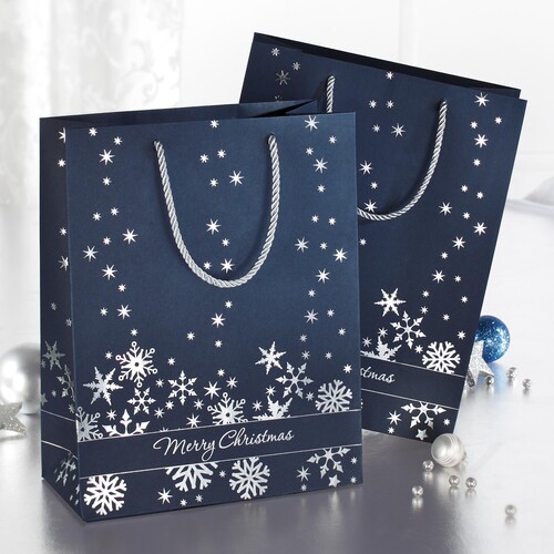 Weihnachts-Tragetasche 26x33x12,5cm Silver Snowflakes silber Prägung Sigel GT110 (PACK=3 STÜCK) Produktbild Additional View 2 L
