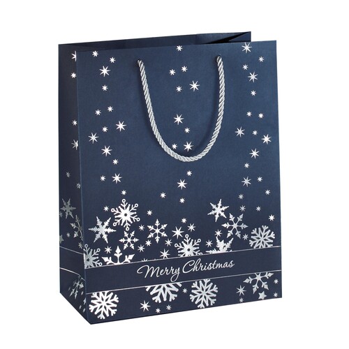 Weihnachts-Tragetasche 26x33x12,5cm Silver Snowflakes silber Prägung Sigel GT110 (PACK=3 STÜCK) Produktbild