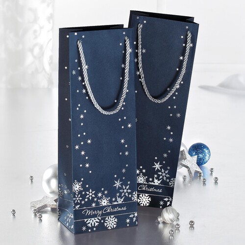 Weihnachts-Tragetasche 12,5x36x8,5cm Silver Snowflakes silber Prägung Sigel GT112 (PACK=3 STÜCK) Produktbild Additional View 3 L