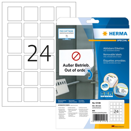 Etiketten Inkjet+Laser+Kopier 40x40mm auf A4 Bögen Movables weiß wiederablösbar Herma 10108 (PACK=25 STÜCK) Produktbild