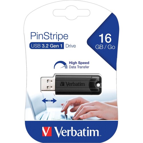 USB Stick 3.0 PinStripe 16GB schwarz Verbatim 49316 Produktbild Front View L