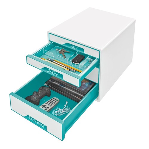 Schubladenboxen WOW Cube 4 Schübe 287x270x363mm perlweiß/eisblau metallic Kunstoff Leitz 5213-20-51 Produktbild Additional View 1 L